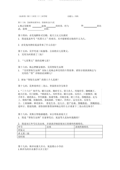 名著阅读:水浒传13—32回章节学程阅读辅导题设计