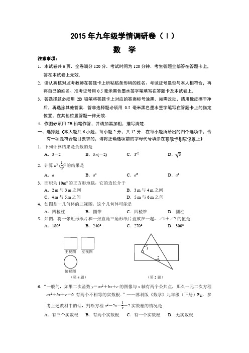 建邺区2015年九年级学情调研测试(终稿)