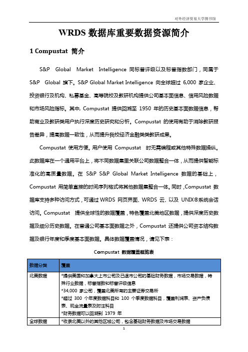 WRDS数据库重要数据资源简介