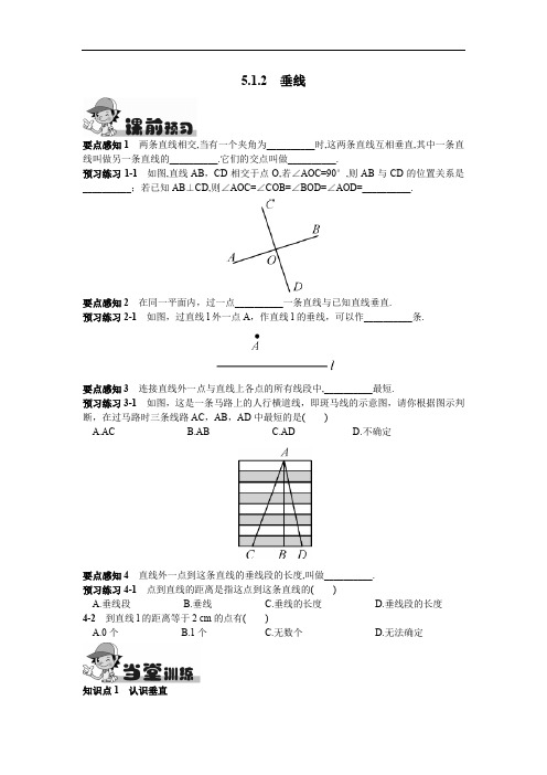 新人教版七年级数学下册试题同步练习 第5章  相交线与平行线5.1.2  垂线