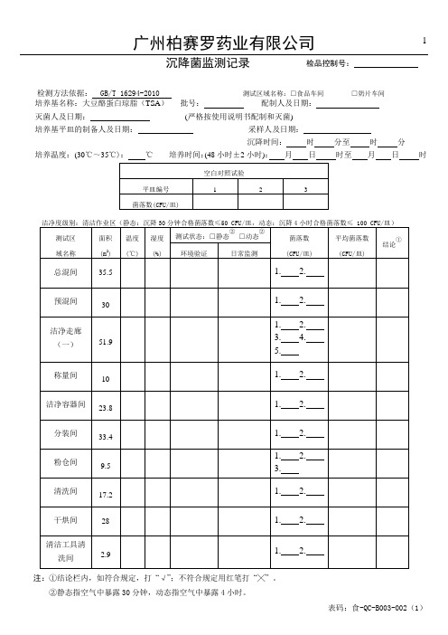 沉降菌的监测记录