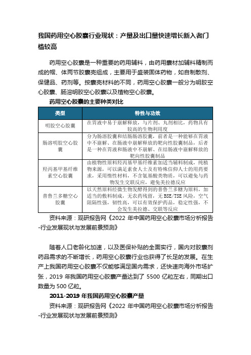 我国药用空心胶囊行业现状：产量及出口量快速增长新入者门槛较高