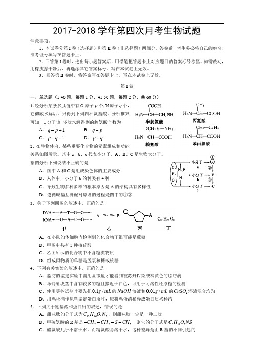 新课标Ⅰ2017-2018学年高三上学期第四次月考 生物 Word版含答案