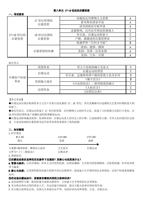 高三第8单元17-18世纪的启蒙思想(华师大版)