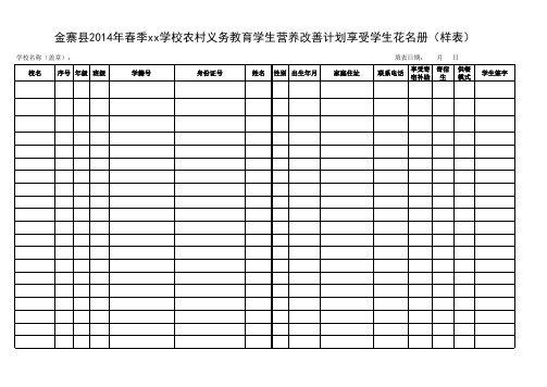 营养改善计划享受学生花名册(样表