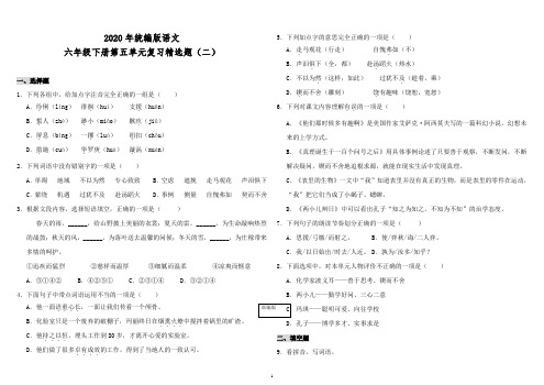 统编人教部编版小学语文六年级下册语文第五单元复习精选题(二)(含答案)