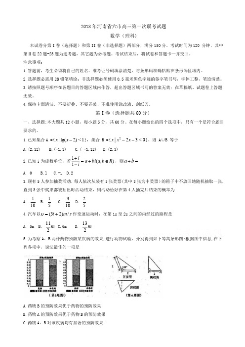 河南省六市2018届高三下学期第一次联考试题(3月)数学(理)word版有答案AKUnAl