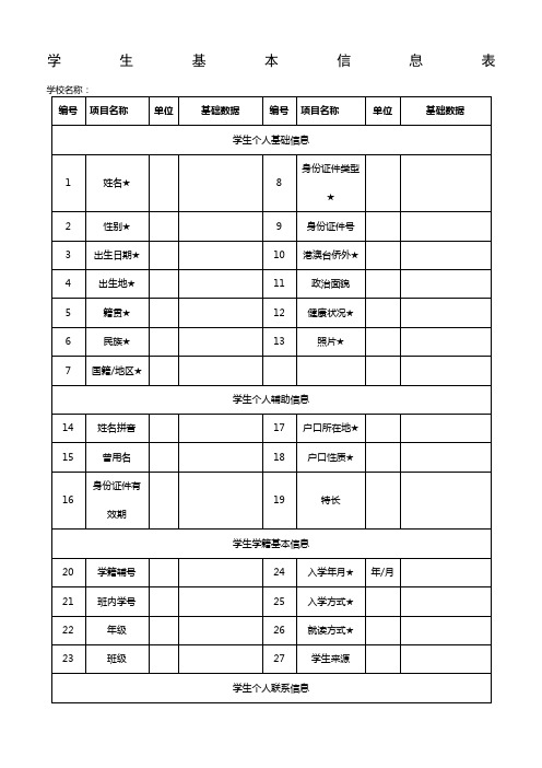 学生基本信息表样本