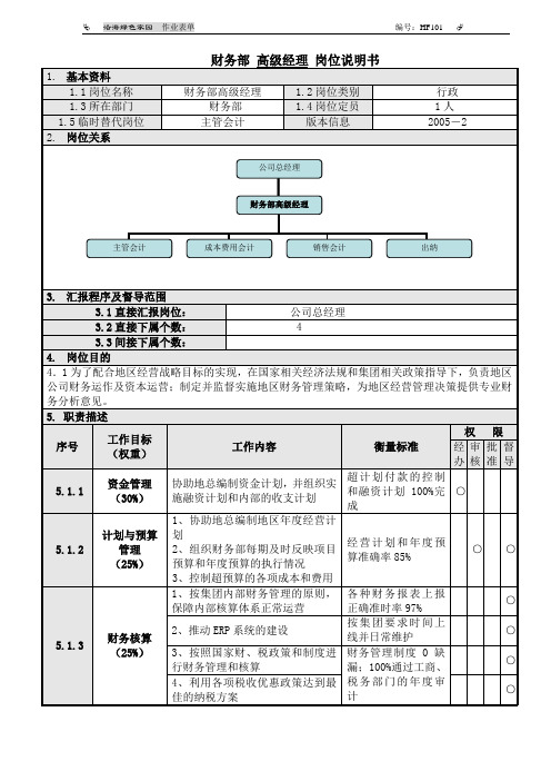 财务高级经理岗位说明书