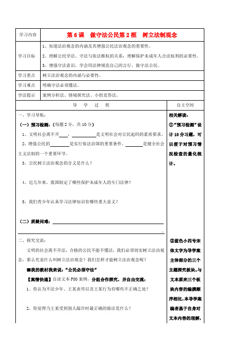 九年级政治 6.2《树立法制观念》学案 苏教版