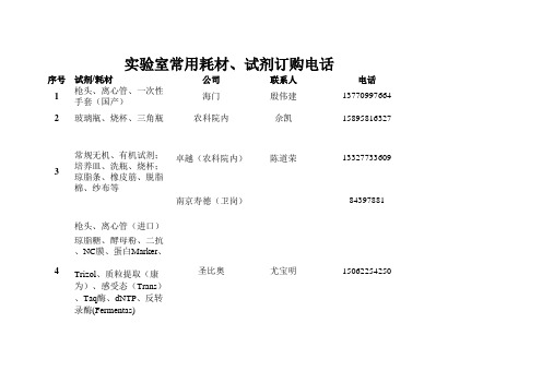 实验室常用耗材、试剂订购电话