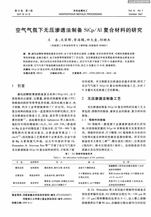 空气气氛下无压渗透法制备SiCp／Al复合材料的研究