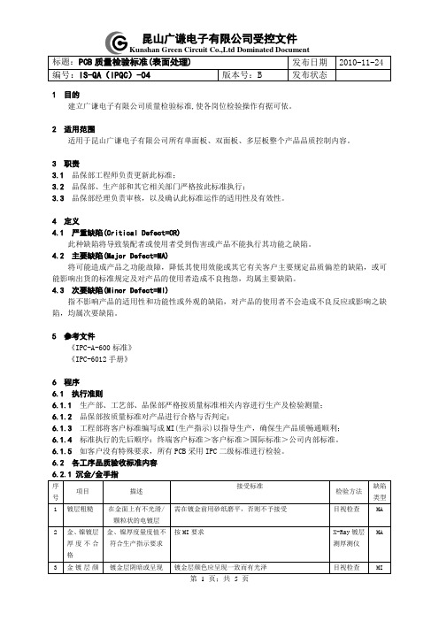 PCB质量检验标准(表面处理)