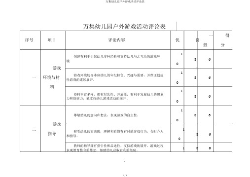 万集幼儿园户外游戏活动评价表