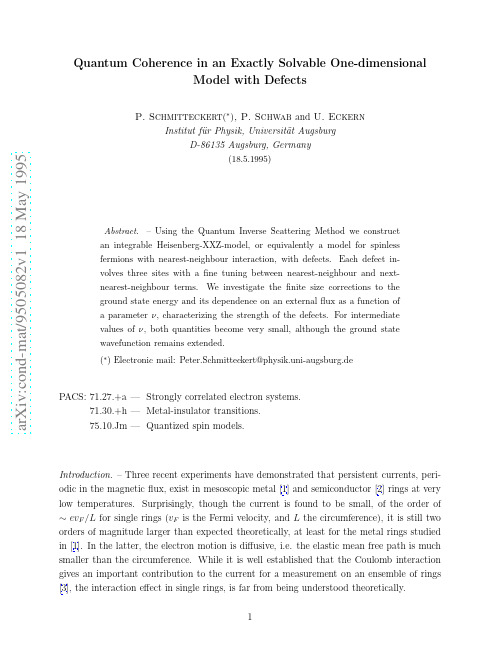 Quantum Coherence in an Exactly Solvable One-dimensional Model with Defects