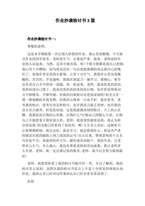 作业抄袭检讨书3篇