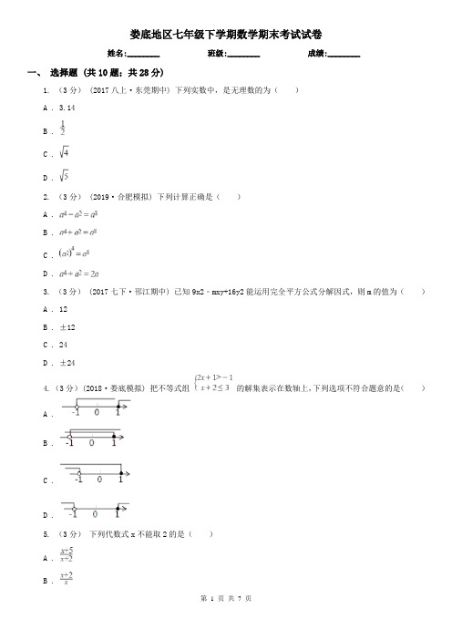 娄底地区七年级下学期数学期末考试试卷