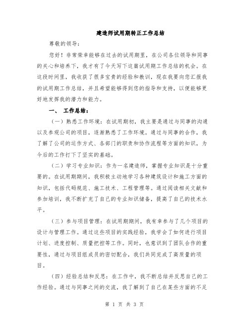 建造师试用期转正工作总结