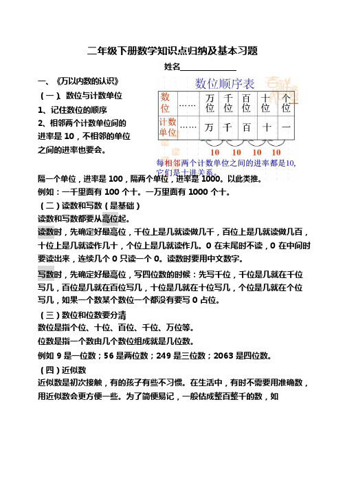 (完整版)青岛版五四制二年级数学下册知识点归纳及基本习题,推荐文档