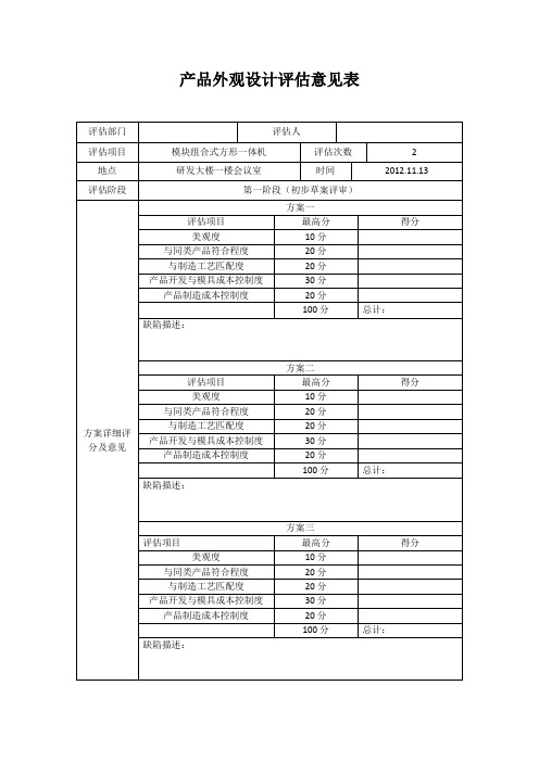 产品外观设计评估方案