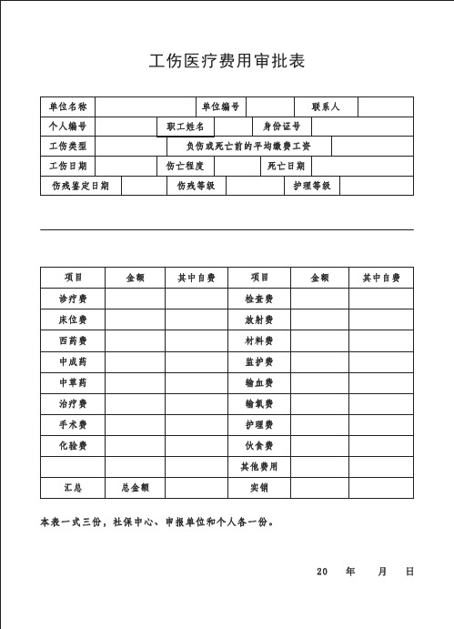 工伤医疗费用审批表