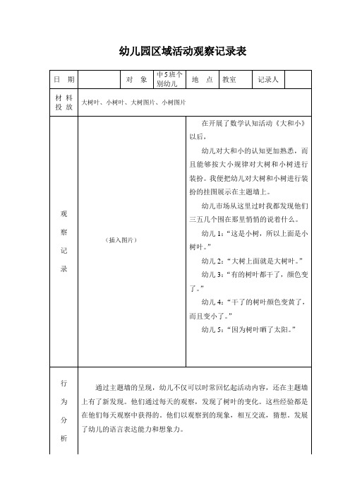 幼儿园区域活动观察记录表