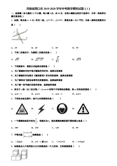 河南省周口市2019-2020学年中考数学模拟试题(1)含解析