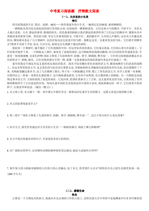 黑龙江省哈尔滨市第一零九中学中考语文阅读题复习 抒情散文阅读