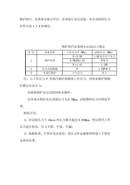 锅炉的汽水系统水压试验压力规定