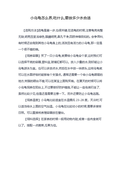 小乌龟怎么养,吃什么,要放多少水合适