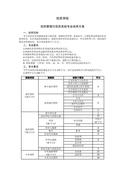 信息管理与信息系统专业培养方案