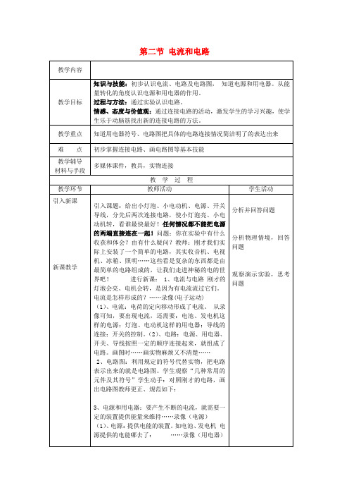 九年级物理 第15章 第二节 电流和电路教案 (新版)新人教版