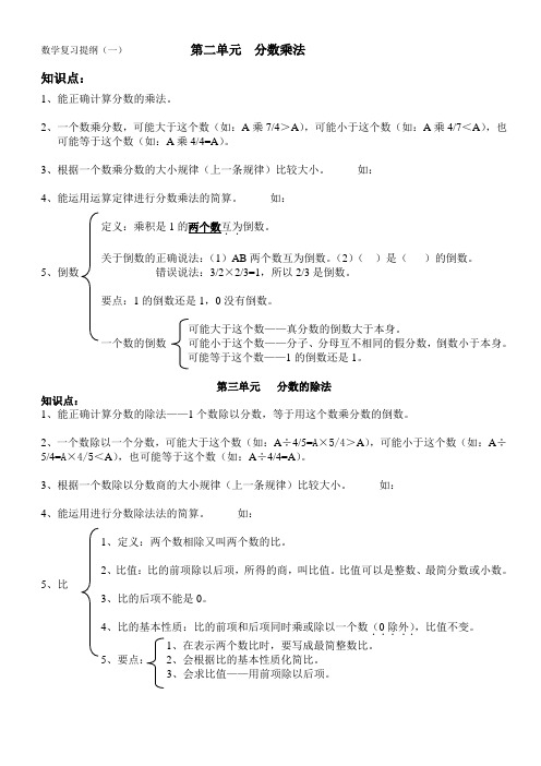 数学复习提纲分数乘除法