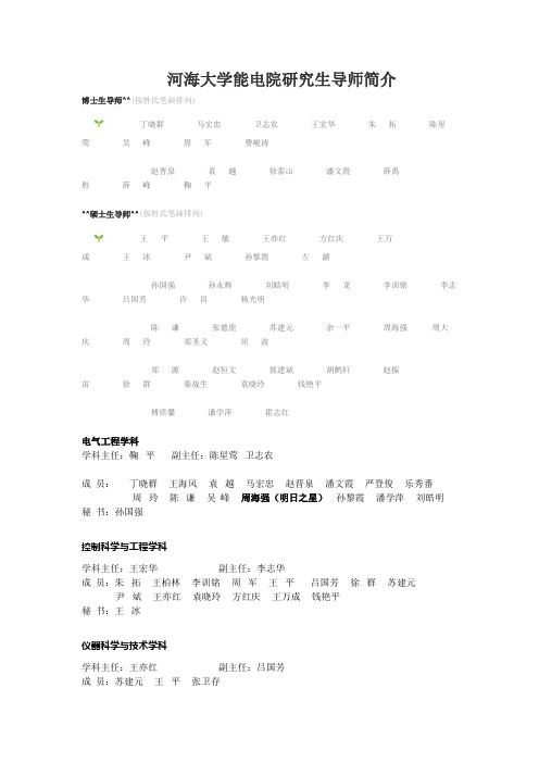 河海大学能电院研究生导师介绍