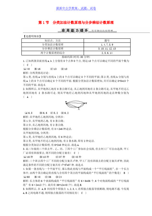 高考数学一轮复习第十篇计数原理概率随机变量及其分布第1节分类加法计数原理与分步乘法计数原理训练理