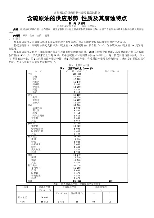 含硫原油的供应形势性质及其腐蚀特点