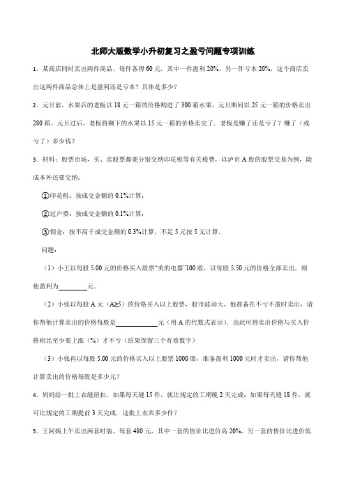 北师大版数学小升初复习之盈亏问题专项训练