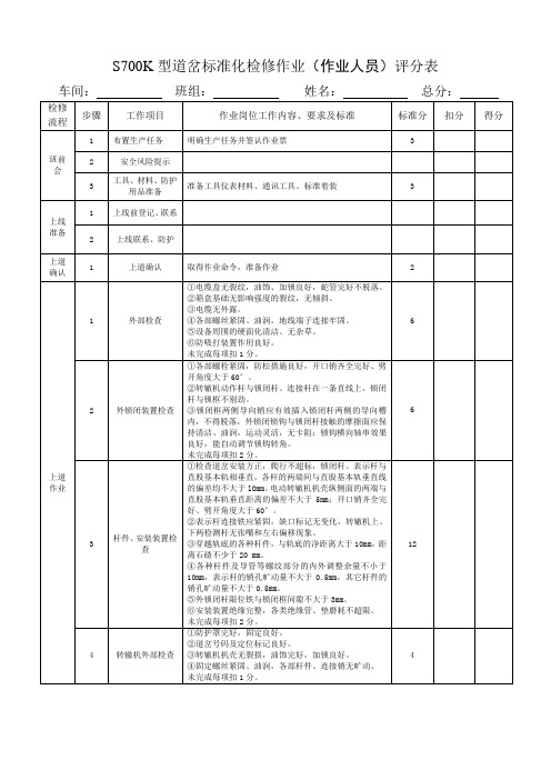 S700K道岔检修作业(作业人员)评分表