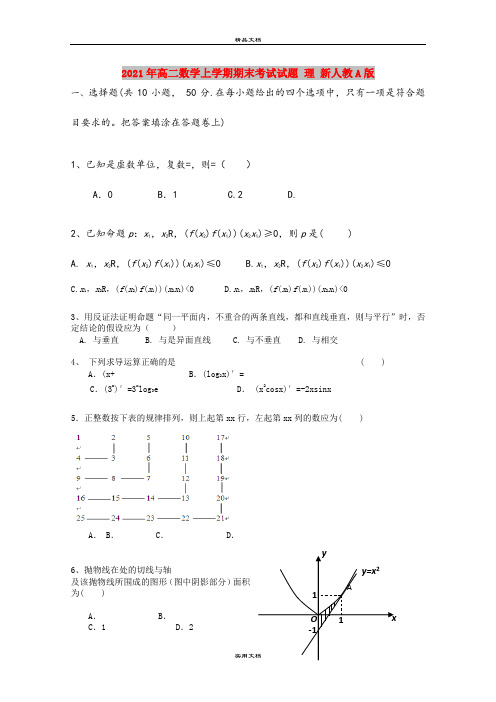 2021年高二数学上学期期末考试试题 理 新人教A版