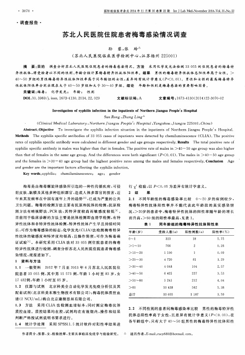 苏北人民医院住院患者梅毒感染情况调查