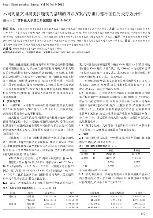 不同剂量艾司奥美拉唑镁为基础的四联方案治疗幽门螺杆菌性胃炎疗效分析