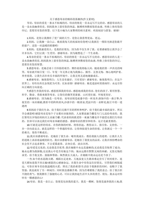 关于感恩母亲的精彩段落摘抄(作文素材)