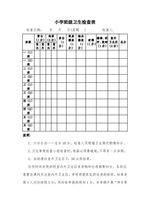 小学班级卫生检查表