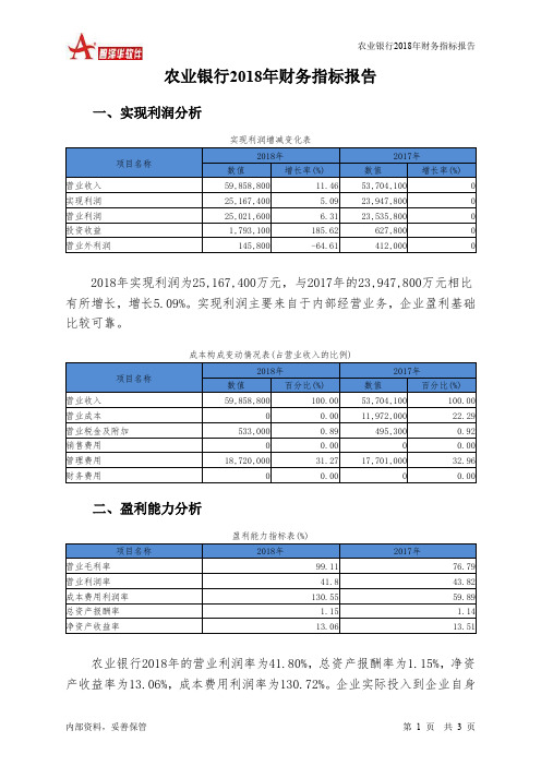 农业银行2018年财务指标报告-智泽华