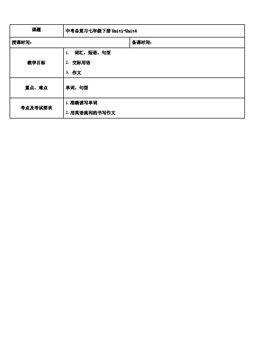 中考总复习人教版七年级下册Unit1-Unit4学案设计(无答案)