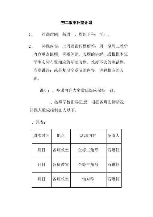 初二数学补差计划