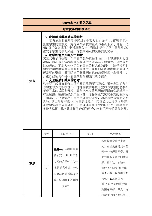 粤沪版九年级物理反思：14.2欧姆定律