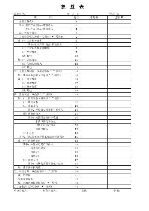 2012最新资产负债表和损益表