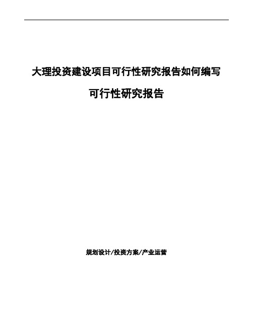 大理可行性研究报告如何编写