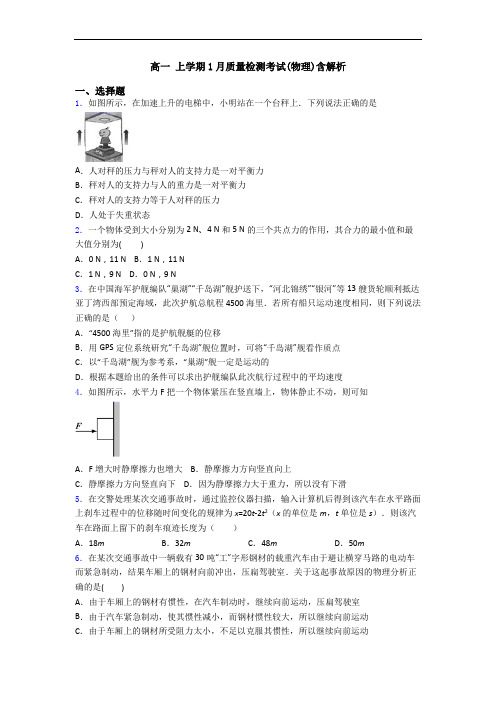 高一 上学期1月质量检测考试(物理)含解析